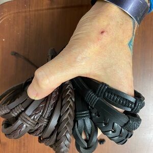 Intended as Men’s faux leather stackable or solo leather adjustable bracelets